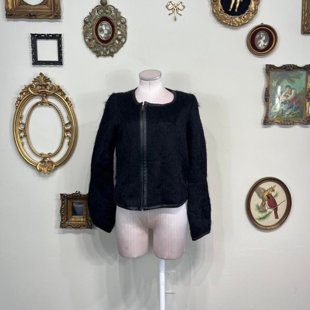 Smythe Black Fuzzy Wool Blend Cropped Jacket – Luxe Minimal Tailored Outerwear